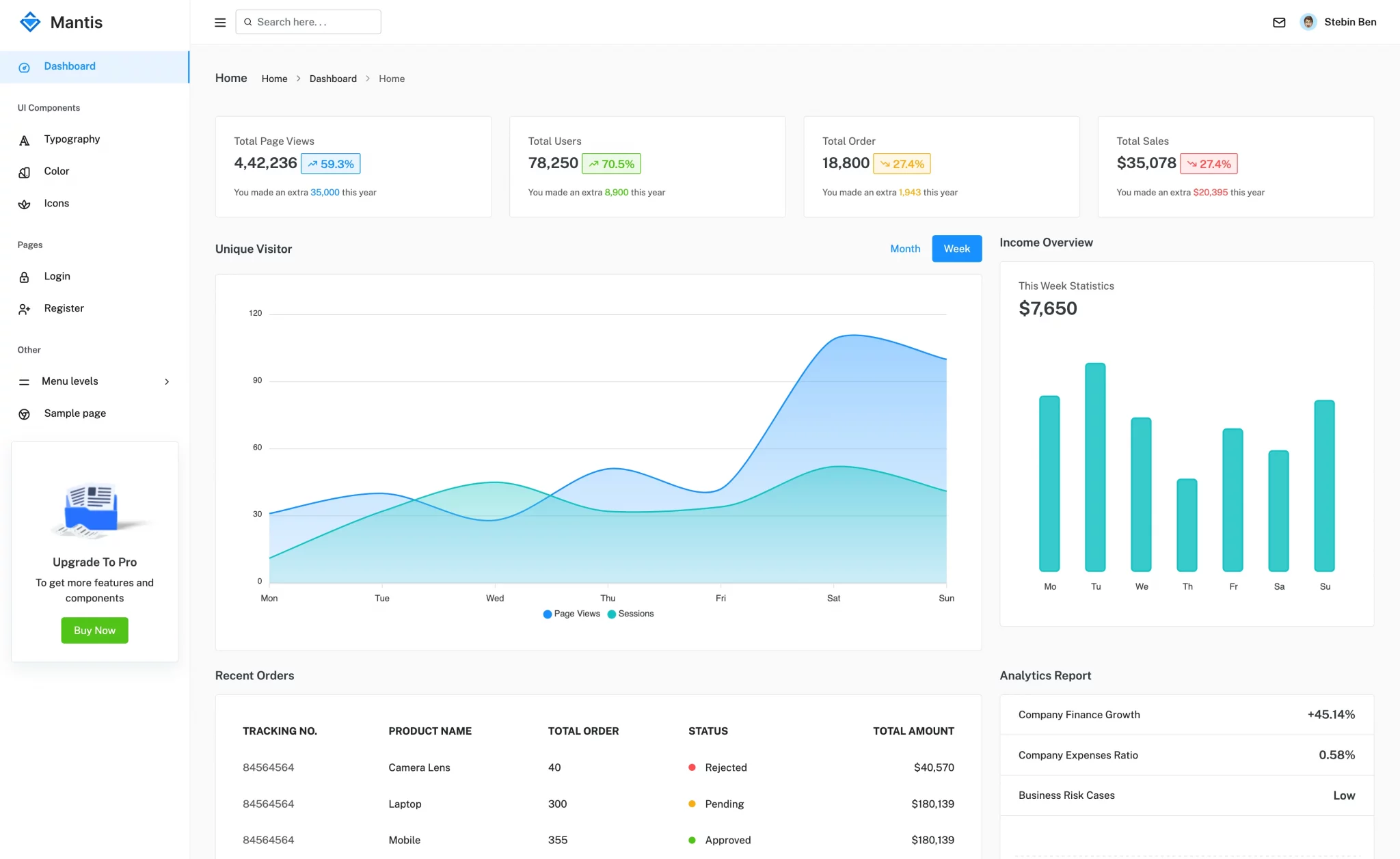 Mantis – Free Bootstrap 5 Responsive Admin Dashboard Template